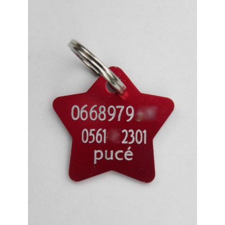 Médaille gravée étoile rouge pour chaton chiot gravure 2 faces