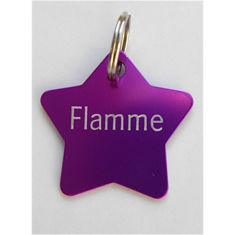 Médaille gravée étoile violette pour chaton chiot gravure 2 faces