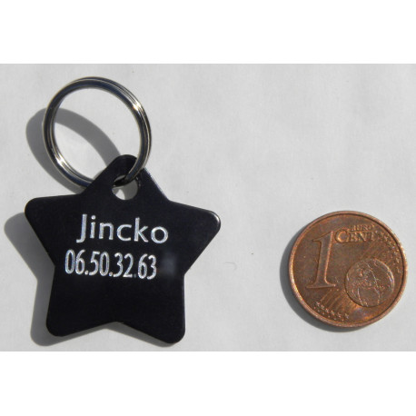 Médaille gravée étoile noire pour chaton chiot gravure 2 faces
