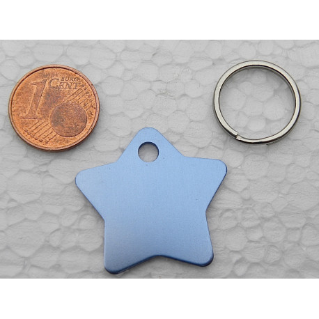 Médaille gravée étoile bleu argenté pour chaton chiot gravure 2 faces