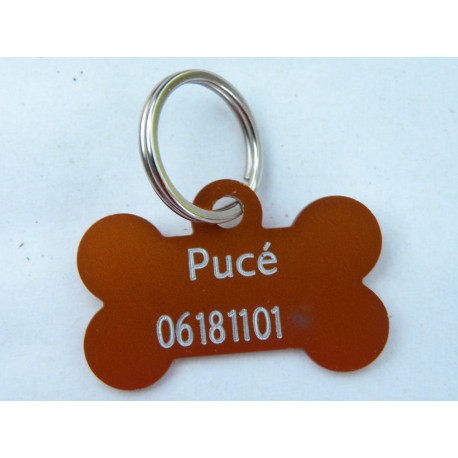 Médaille "os" orange pour petit chien ou chiot gravure 2 faces