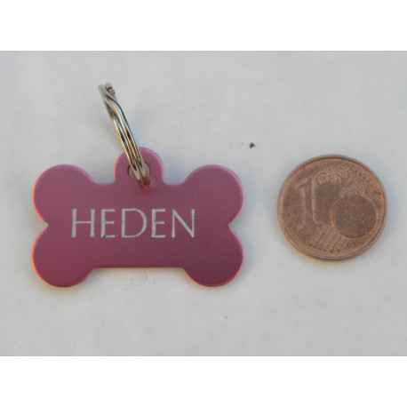 Médaille "os" rose pour petit chien ou chiot gravure 2 faces