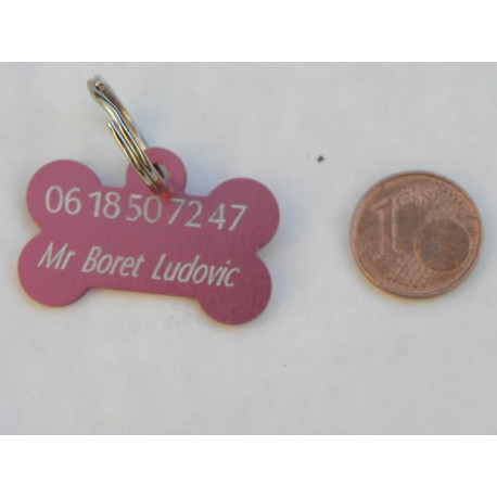 Médaille "os" rose pour petit chien ou chiot gravure 2 faces