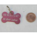 Médaille "os" rose pour petit chien ou chiot gravure 2 faces