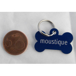 Médaille "os" bleu pour petit chien ou chiot gravure 2 faces