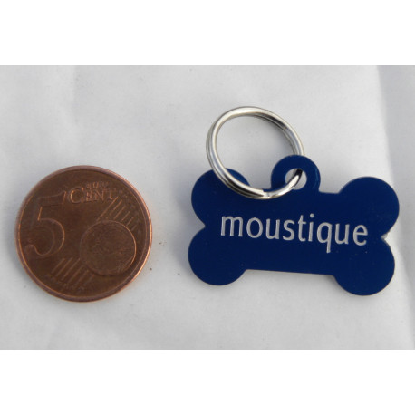 Médaille "os" bleu pour petit chien ou chiot gravure 2 faces