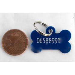 Médaille "os" bleu pour petit chien ou chiot gravure 2 faces 2