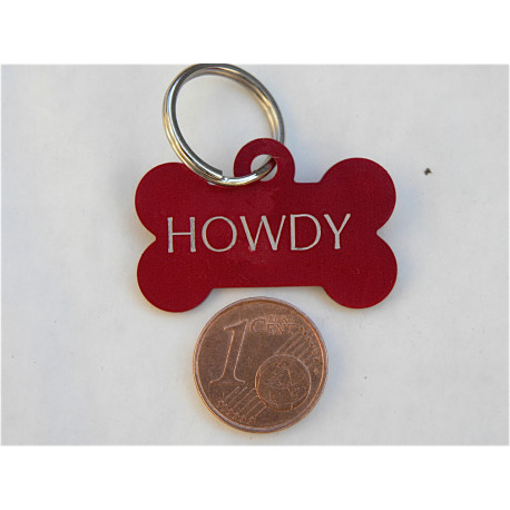 Médaille "os" rouge pour petit chien ou chiot gravure 2 faces