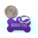 Médaille "os" violet pour petit chien ou chiot gravure 2 faces