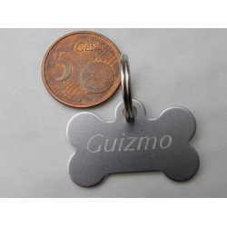 Médaille "os" argenté pour petit chien ou chiot gravure 2 faces