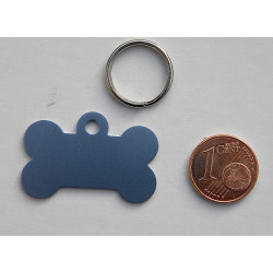 Médaille "os" bleu argenté pour petit chien ou chiot gravure 2 faces