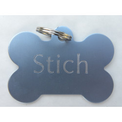 Médaille os bleu argenté pour grand chien gravure 1 ou 2 faces