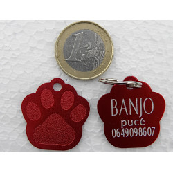 Médaille "patte" rouge pour petit et moyen chien gravure 1 face