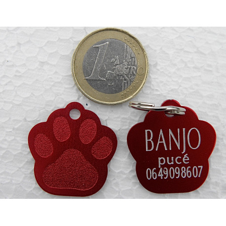 Médaille "patte" rouge pour petit et moyen chien gravure 1 face