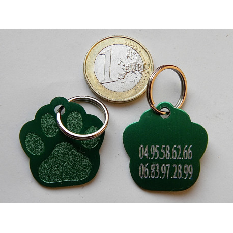 Médaille "patte" verte pour petit et moyen chien gravure 1 face