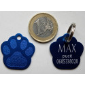 Médaille "patte" bleu pour petit et moyen chien gravure 1 face
