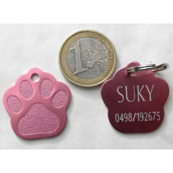 Médaille "patte" rose pour petit et moyen chien gravure 1 face