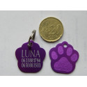 Médaille "patte" violette pour petit et moyen chien gravure 1 face