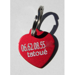 Médaille gravée coeur rouge pour Chaton, Chiot  gravure 2 faces