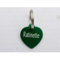 Médaille gravée coeur vert pour Chaton, Chiot  gravure 2 faces