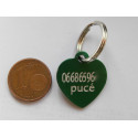 Médaille gravée coeur vert pour Chaton, Chiot  gravure 2 faces