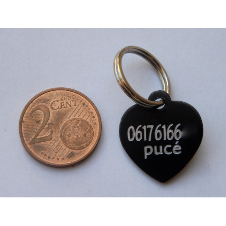 Médaille gravée coeur noir pour Chaton, Chiot  gravure 2 faces