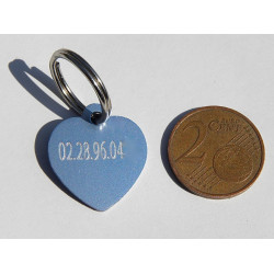 Médaille gravée coeur bleu argenté pour Chaton, Chiot  gravure 2 faces