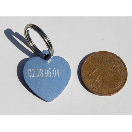 Médaille gravée coeur bleu argenté pour Chaton, Chiot  gravure 2 faces