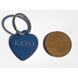 Médaille gravée coeur bleu argenté pour Chaton, Chiot  gravure 2 faces 2