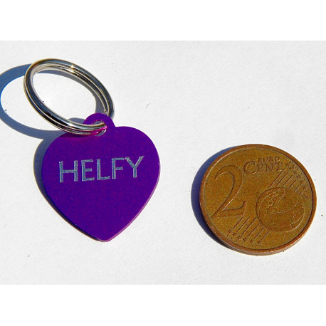 Médaille gravée coeur violet pour Chaton, Chiot  gravure 2 faces