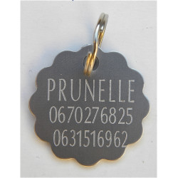 Médaille gravée fleur argentée grand Chien gravure 2 faces Ft 32 mm 2