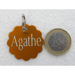 Médaille gravée fleur orange grand Chien gravure 2 faces Ft 32 mm