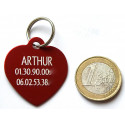 Médaille gravée coeur rouge pour grand chien gravure 2 faces