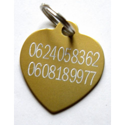 Médaille gravée coeur doré pour grand chien gravure 2 faces