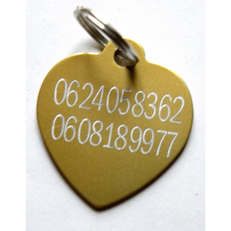 Médaille gravée coeur doré pour grand chien gravure 2 faces