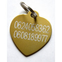 Médaille gravée coeur doré pour grand chien gravure 2 faces