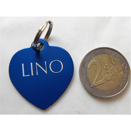 Médaille gravée coeur bleu pour grand chien gravure 2 faces