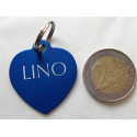 Médaille gravée coeur bleu pour grand chien gravure 2 faces