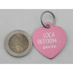 Médaille gravée coeur rose pour grand chien gravure 2 faces