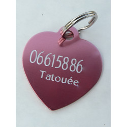 Médaille gravée coeur rose pour grand chien gravure 2 faces 2