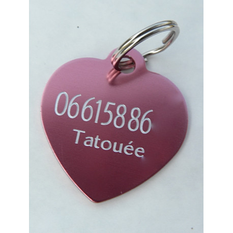 Médaille gravée coeur rose pour grand chien gravure 2 faces