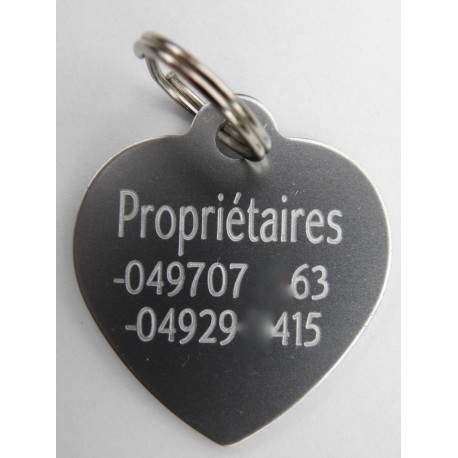 Médaille gravée coeur argenté pour grand chien gravure 2 faces