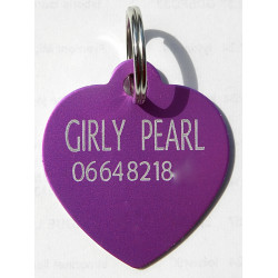 Médaille gravée coeur violet pour grand chien gravure 2 faces