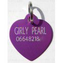 Médaille gravée coeur violet pour grand chien gravure 2 faces