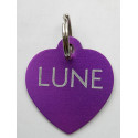 Médaille gravée coeur violet pour grand chien gravure 2 faces