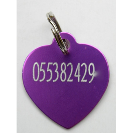 Médaille gravée coeur violet pour grand chien gravure 2 faces