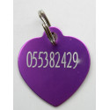 Médaille gravée coeur violet pour grand chien gravure 2 faces