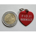 Médaille gravée coeur rouge pour chien moyen gravure 2 faces