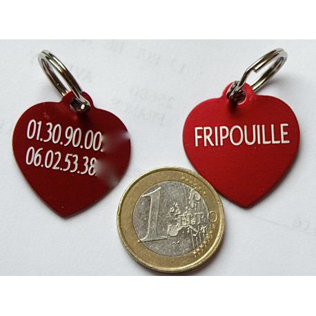 Médaille gravée coeur rouge pour chien moyen gravure 2 faces