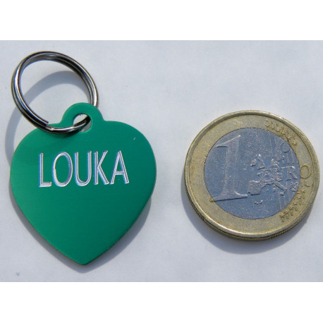Médaille gravée coeur vert pour chien moyen gravure 2 faces